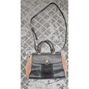 LC Lauren Conrad Black Vegan Leather Leopard Purse Bag Hil Satchel Handbag
